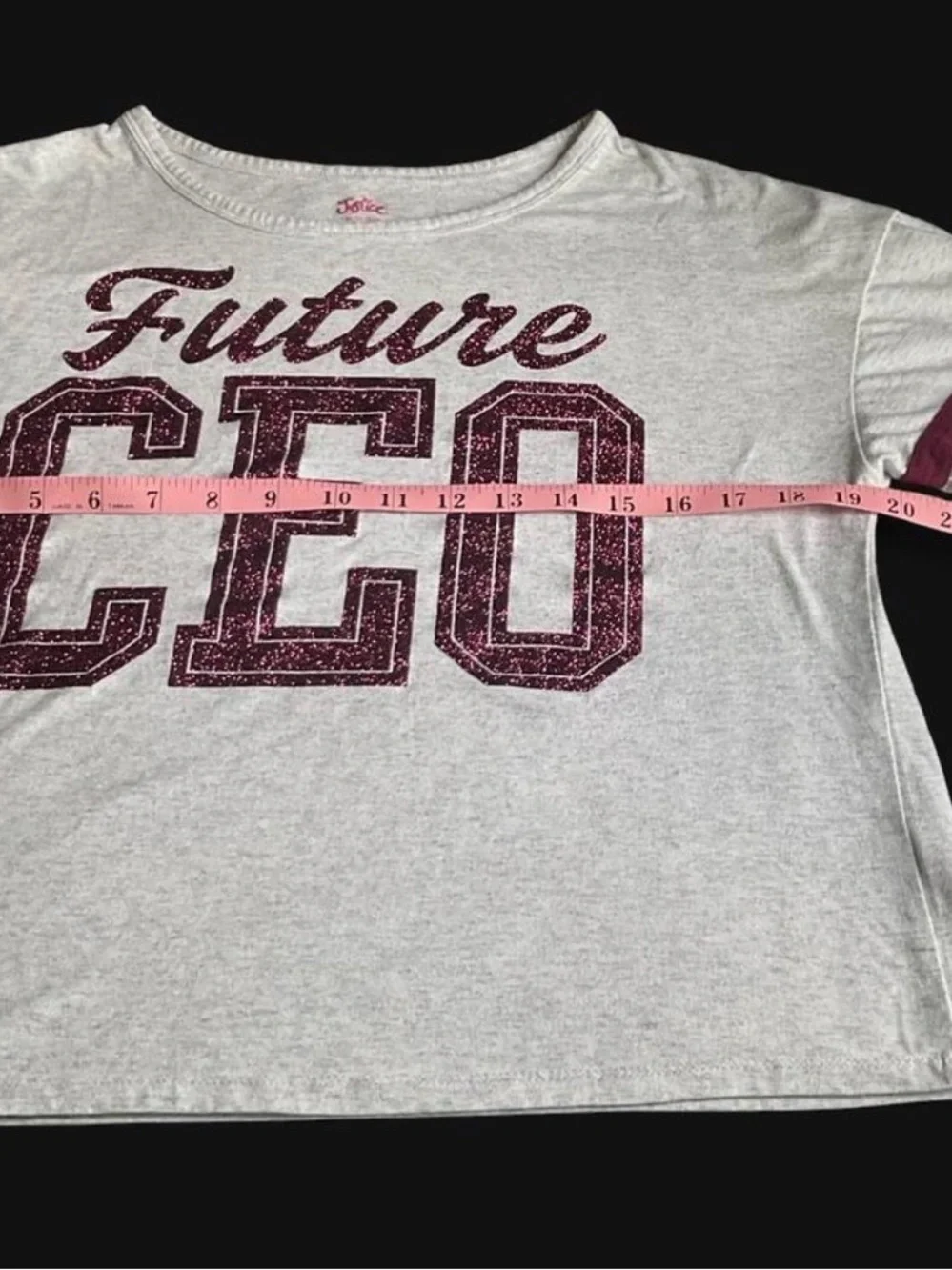 Justice White Tee with Maroon 'Future CEO' Graphic
